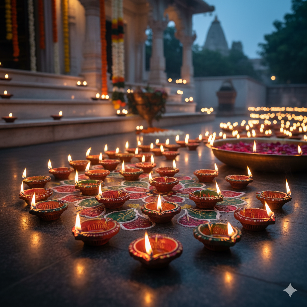 traditional deepavali diya light decoration